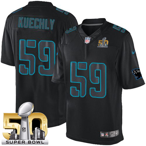 Men's Elite Luke Kuechly Super Bowl L Nike Jersey Black - #59 Impact NFL Carolina Panthers